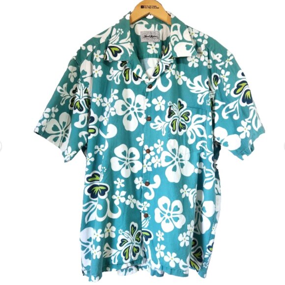 Hawaiian Tropical Shirt Mens XL Short Sleeve Button Floral Collared Blue… - Picture 1 of 11